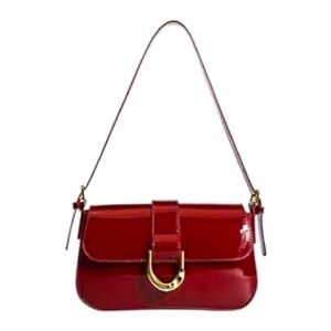 90s Faux Patent Leather Red Shoulder Bag